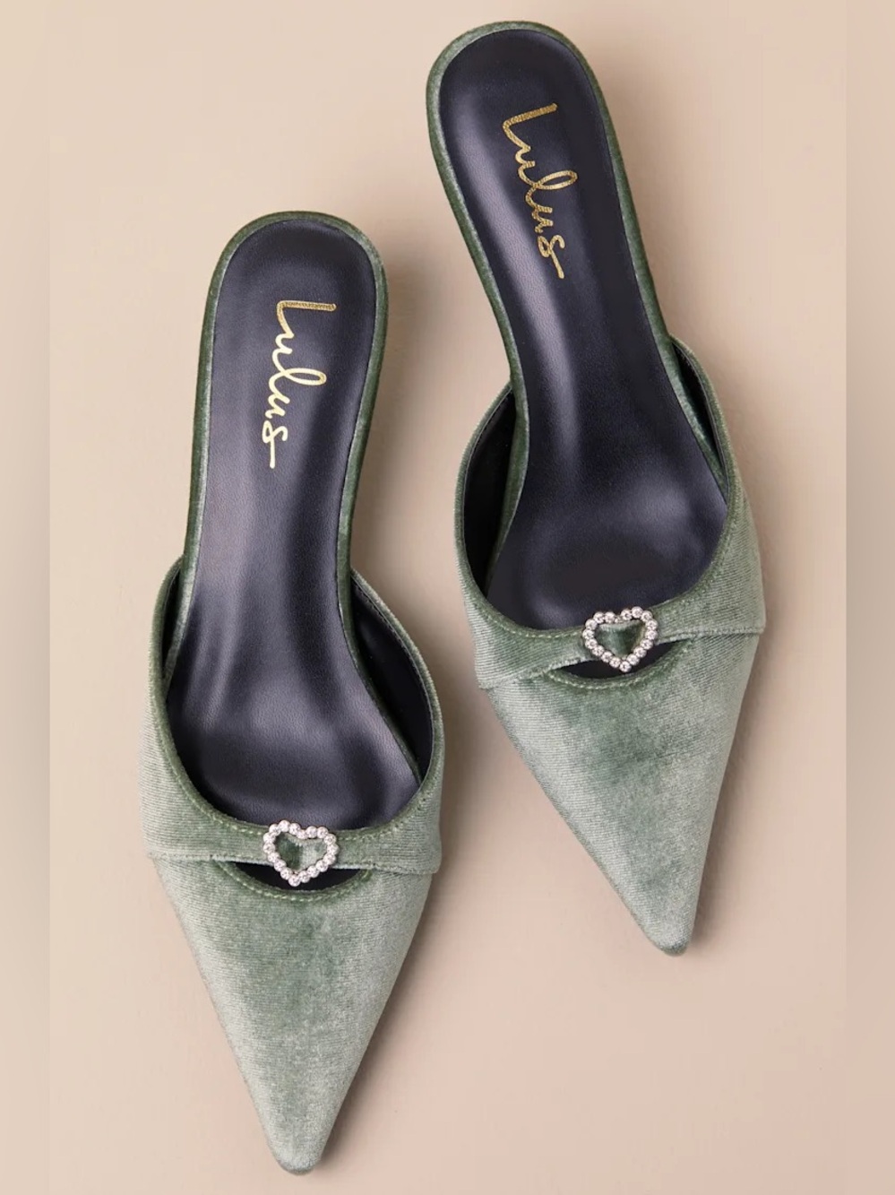 Lulu's Ambersen Sage Velvet Pointed-Toe Kitten Heel Pumps